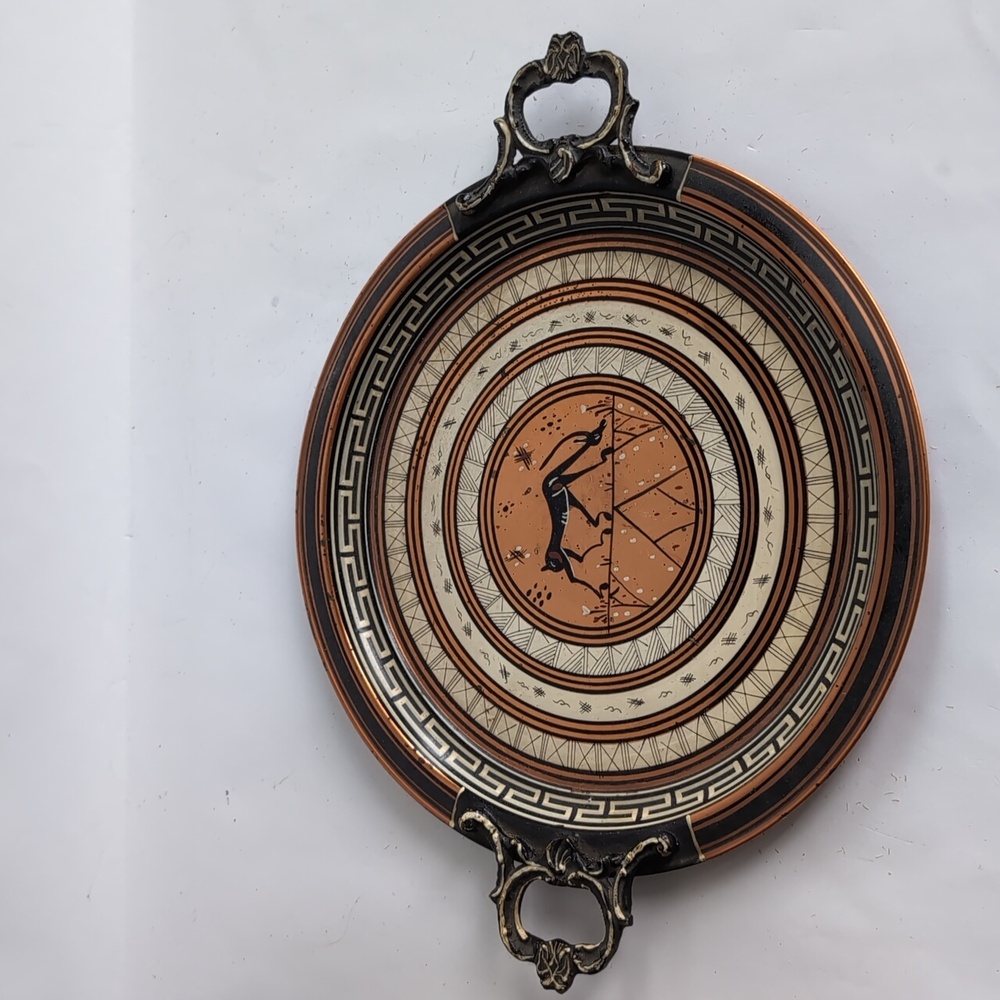 Vintage Metal Serving Tray Grecian Etruscan Design Copper Mid Century MCM